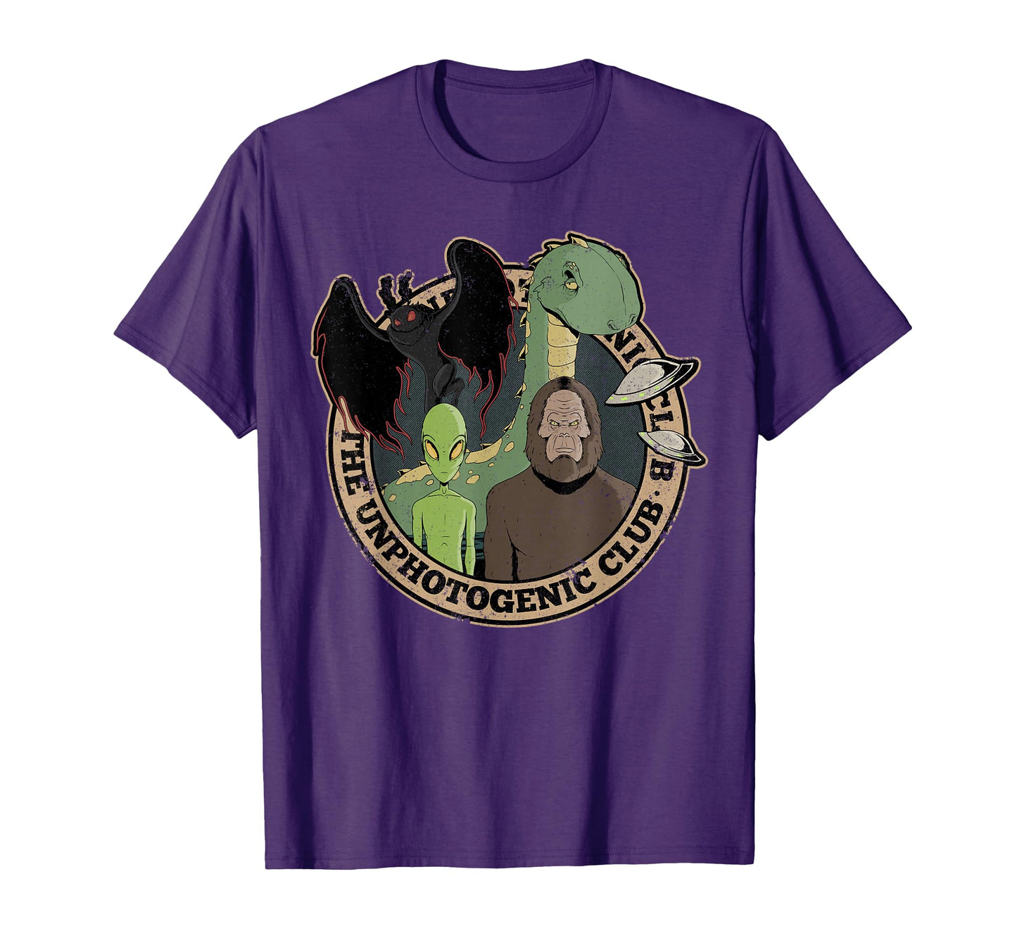 Unphotogenic Club Cryptid Alien Bigfoot Mothman Loch Ness T-Shirt