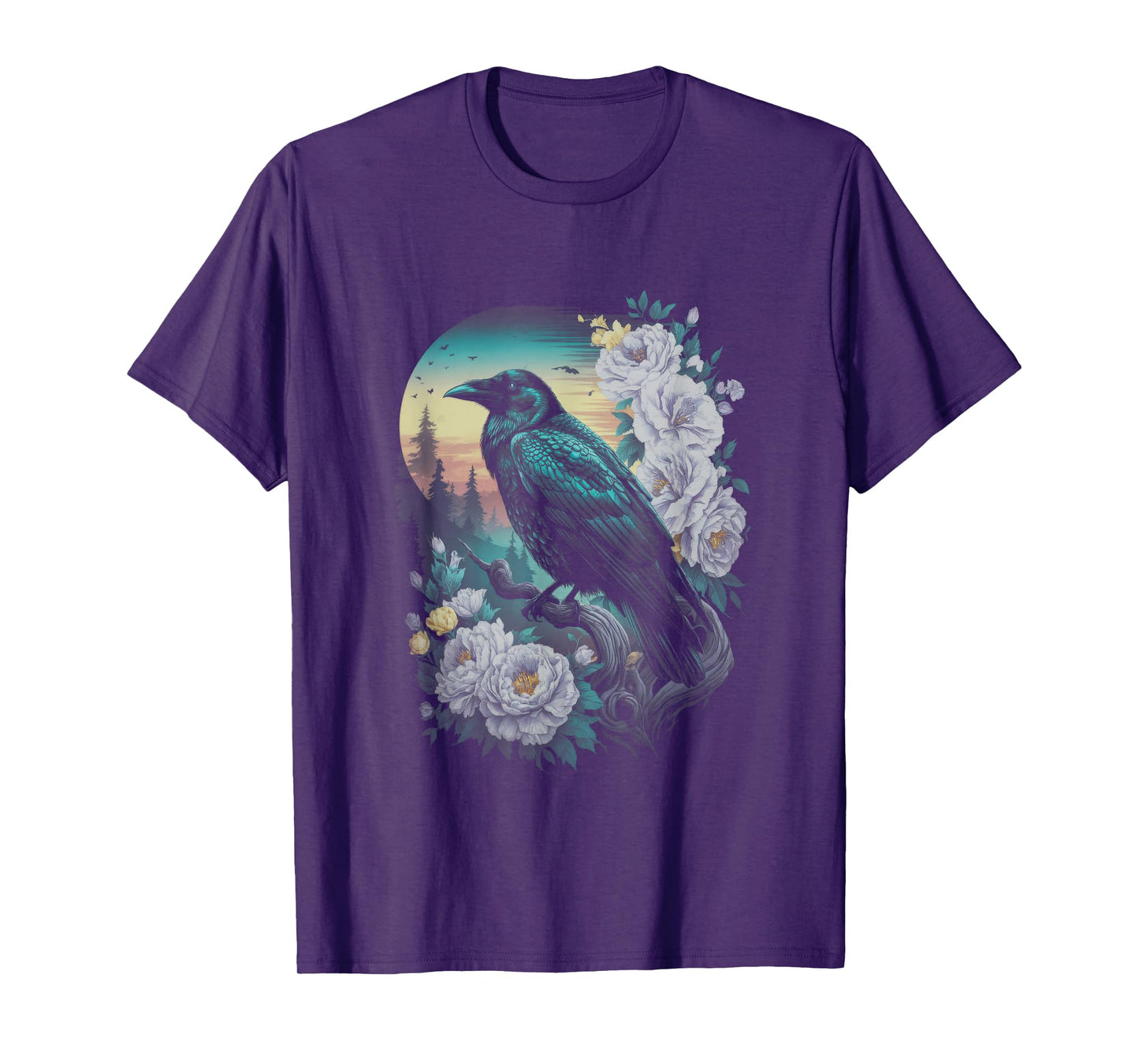 Ravens Raven Moon Floral Nature Birds T-Shirt