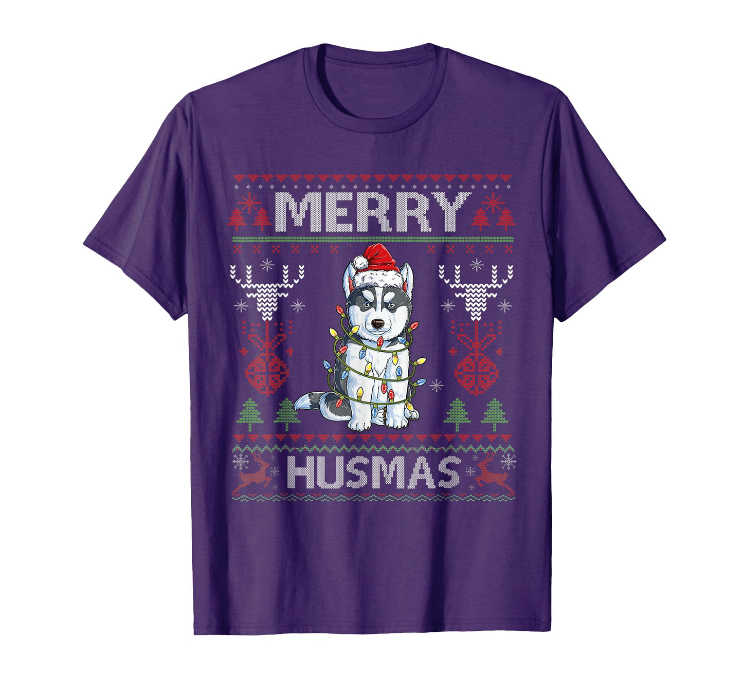 Cute Merry Huskymas Ugly Sweater Husky Christmas Tree Dog T-Shirt