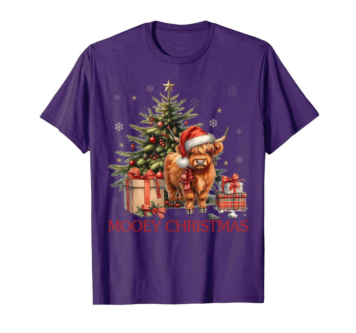 Mooey Christmas Santa Highland Cow Santa Xmas Tree Pajamas T-Shirt