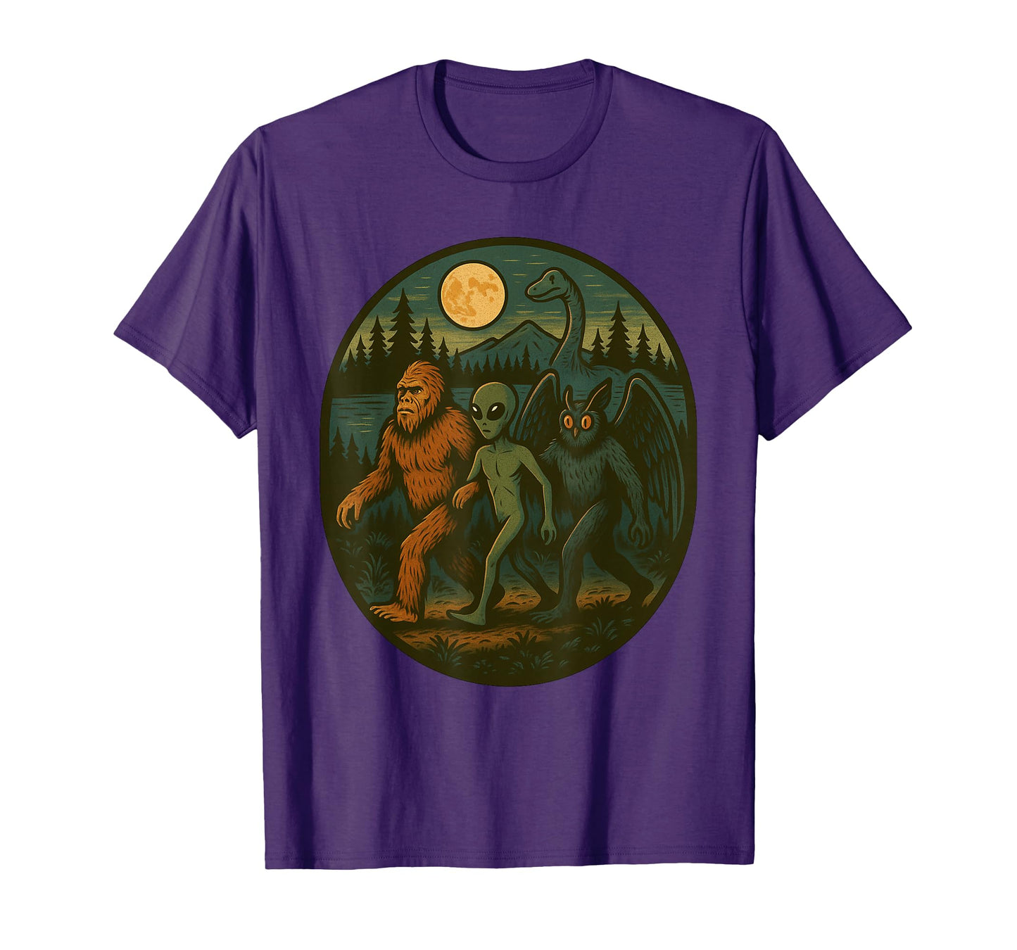 Vintage Bigfoot Loch Ness Monster Mothman And Alien Cryptid T-Shirt