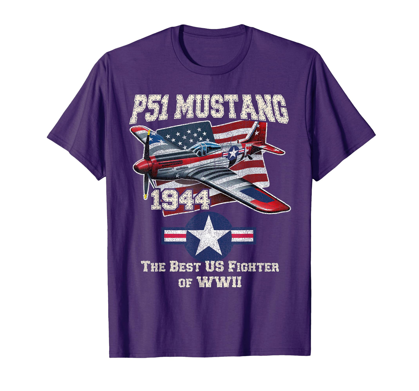 p51 mustang ww2 warbird plane American flag military T-Shirt
