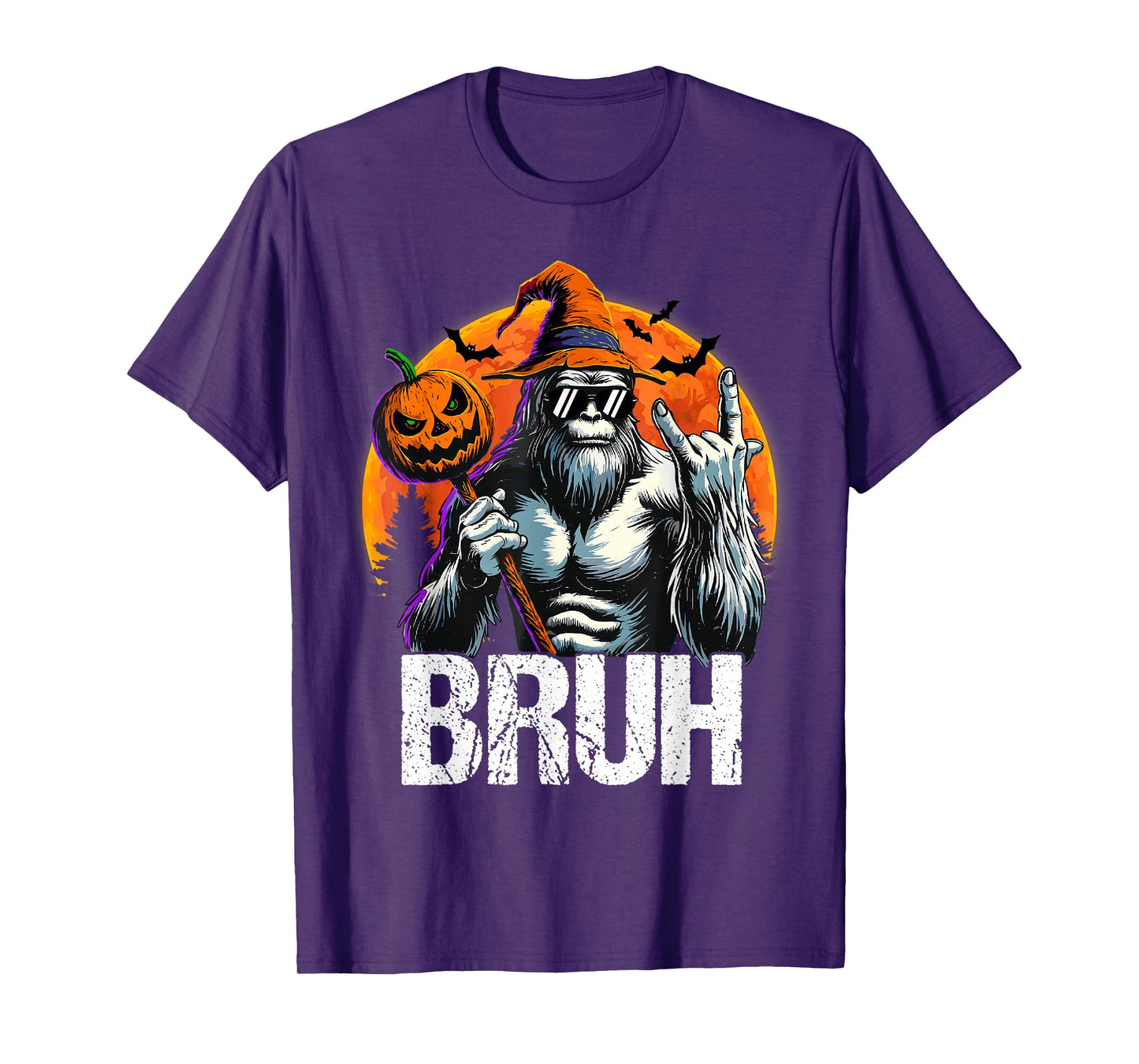 Bruh Halloween Bigfoot Pumpkin Sasquatch Mens Boys T-Shirt