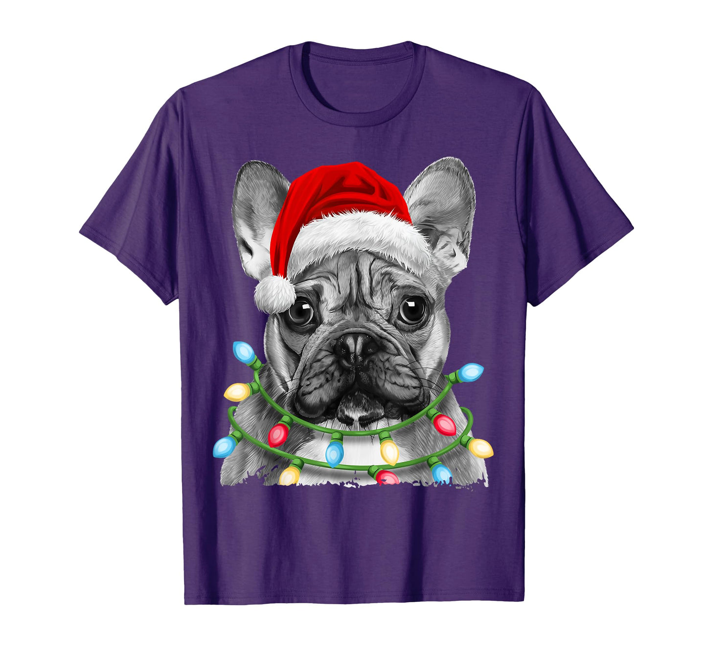 French Bulldog Santa Christmas Tree Lights Xmas Boys Dog T-Shirt