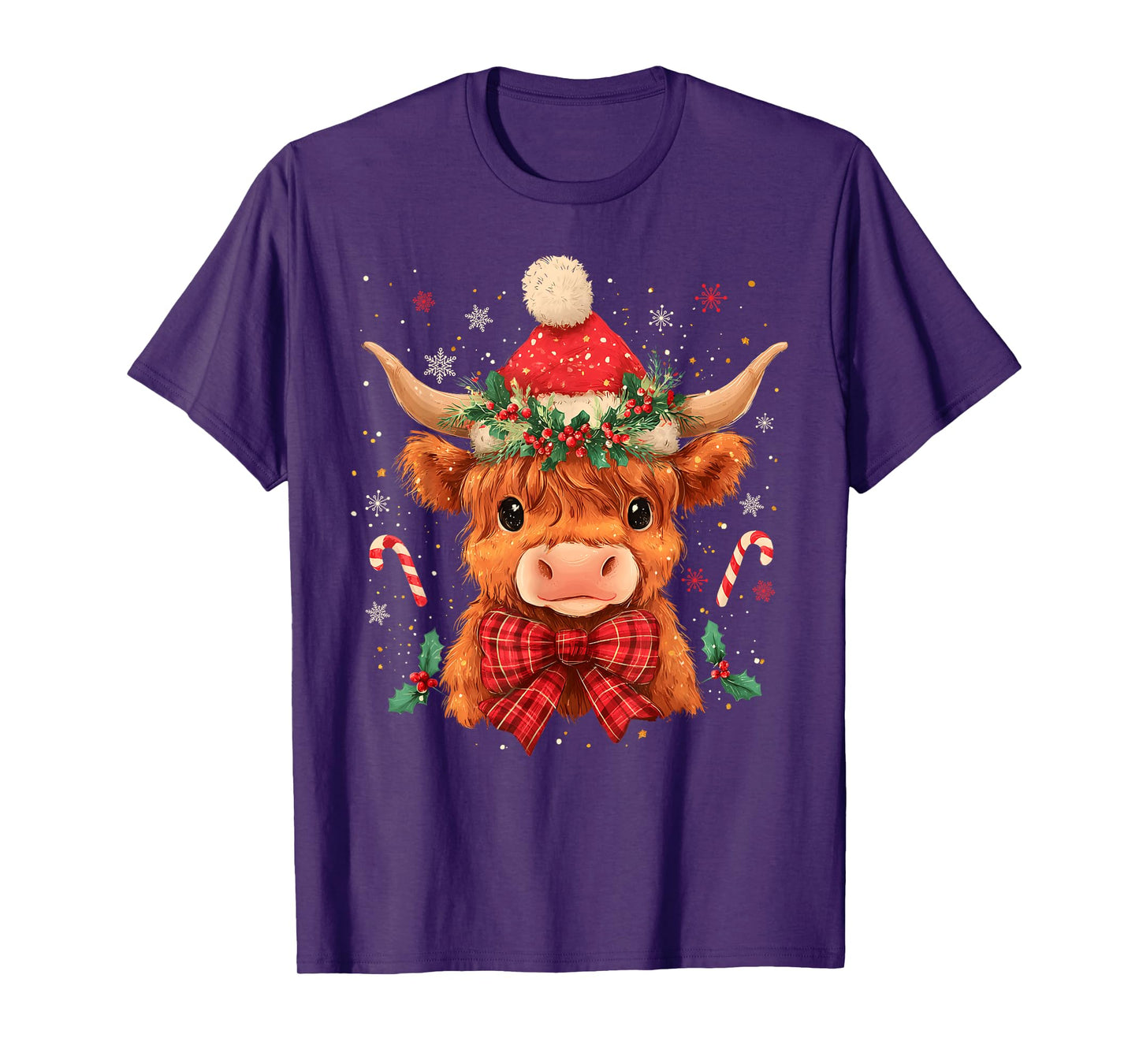 Cute Christmas Highland Cow Mooey Xmas Heifer Santa Hat T-Shirt