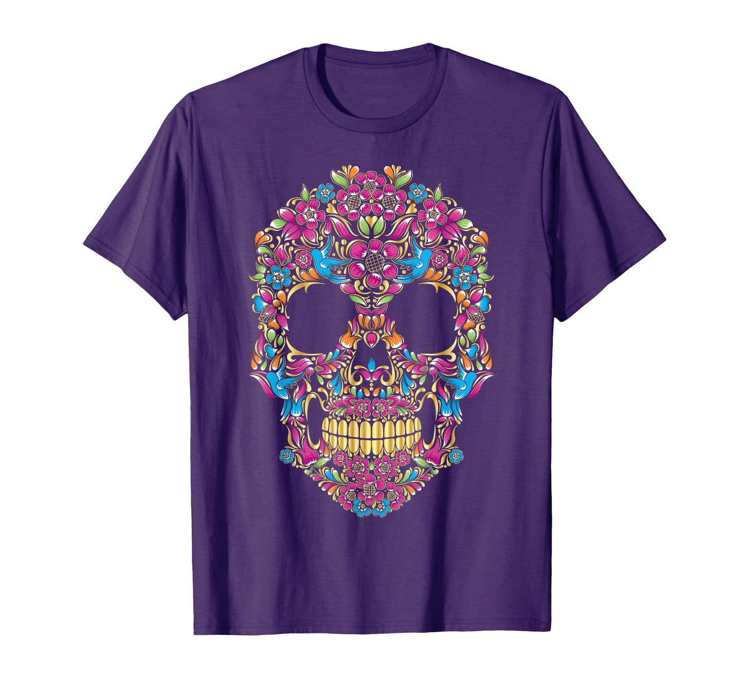 Colourful sugar skulls with flowers and birds | Camiseta T-Shirt