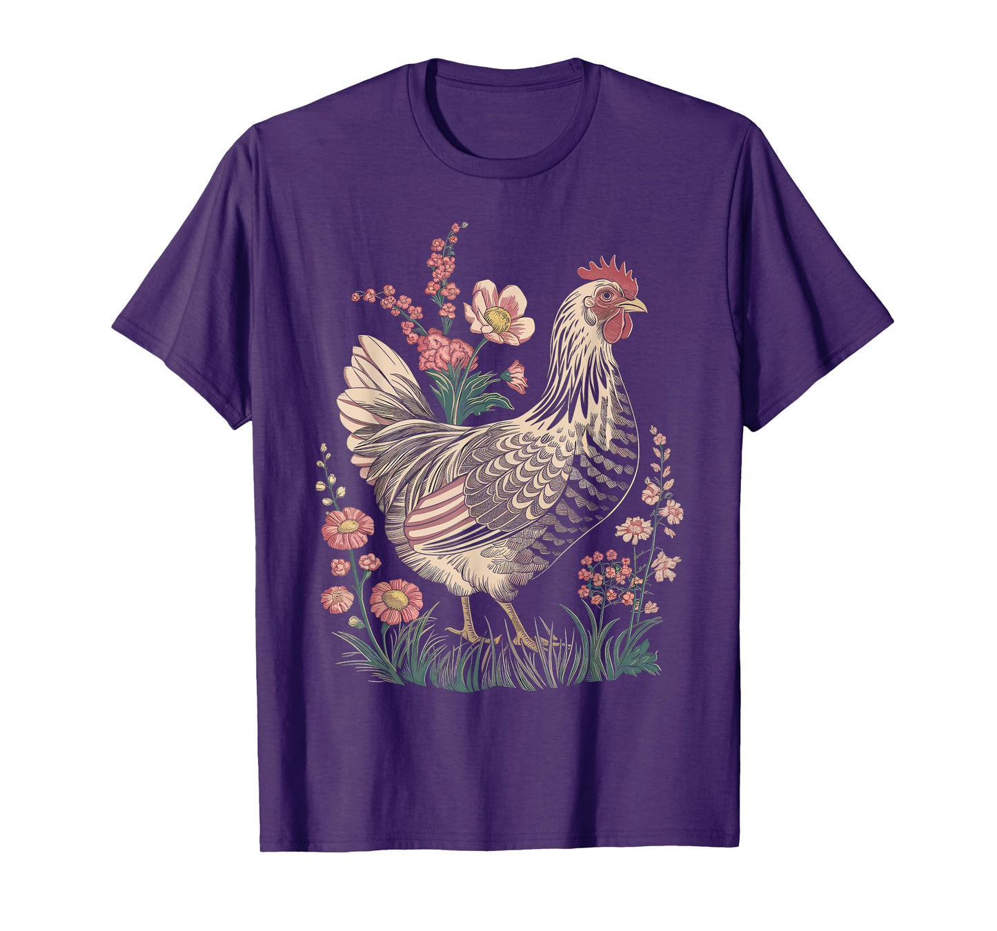 Chicken Floral Art Graphic Women Farm Chicken Lover Colorful T-Shirt
