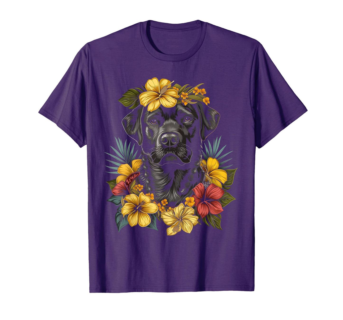 Labrador Hawaiian Flowers Hibiscus Hula Hawaii Black Lab Dog T-Shirt for Men Women Kids