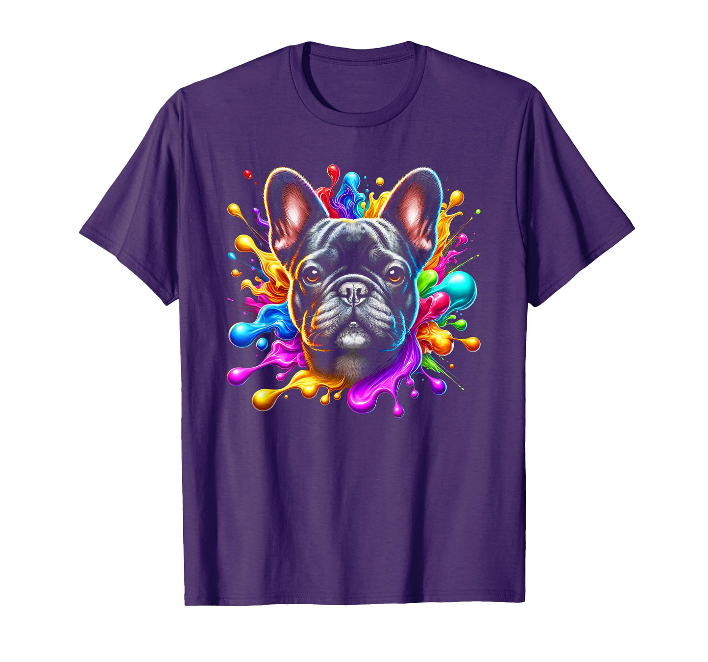Cute French Bulldog in Colourful Paint Splashes Men Women Kids T-Shirt