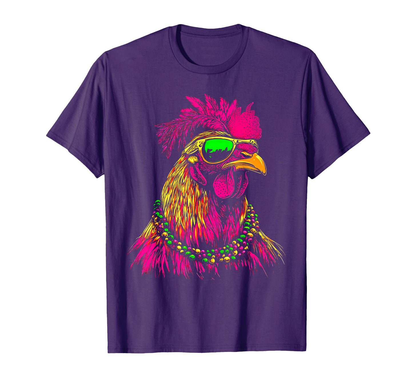 Mardi Gras Chicken Sunglasses Beads Farmer New Orleans Party T-Shirt
