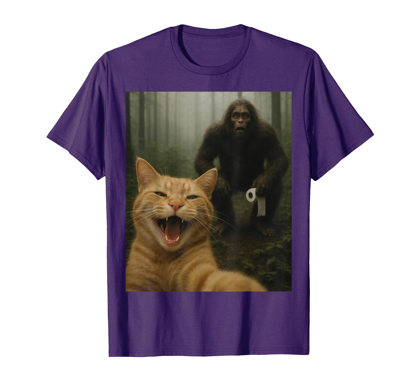 Funny Cat Surprised Happy Selfie with Bigfoot Sasquatch T-Shirt