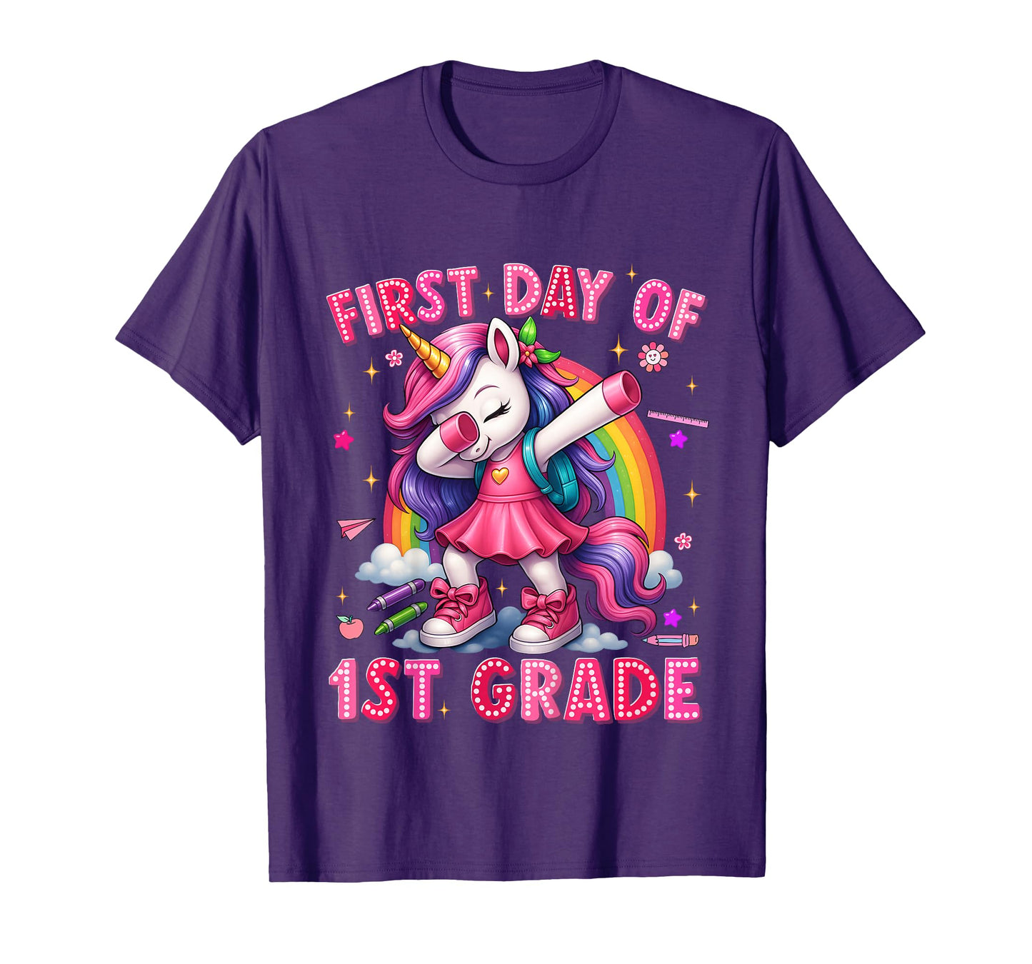 Kids First Day Of 1st Grade Unicorn Back To School Girls Outfits T-Shirt