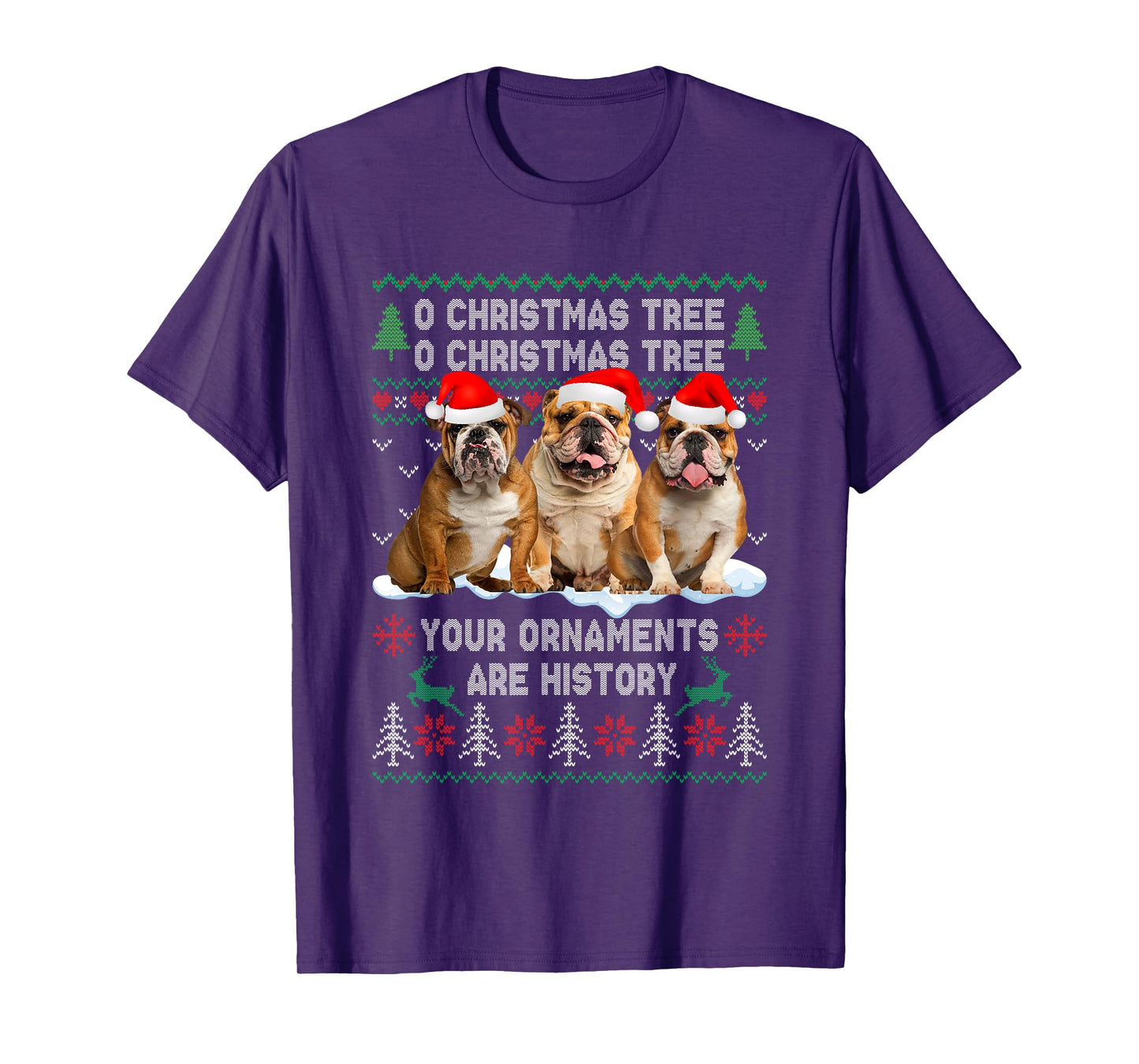 Cute English Bulldog Dog Oh Christmas Tree Ugly Xmas T-Shirt for Men Women Kids