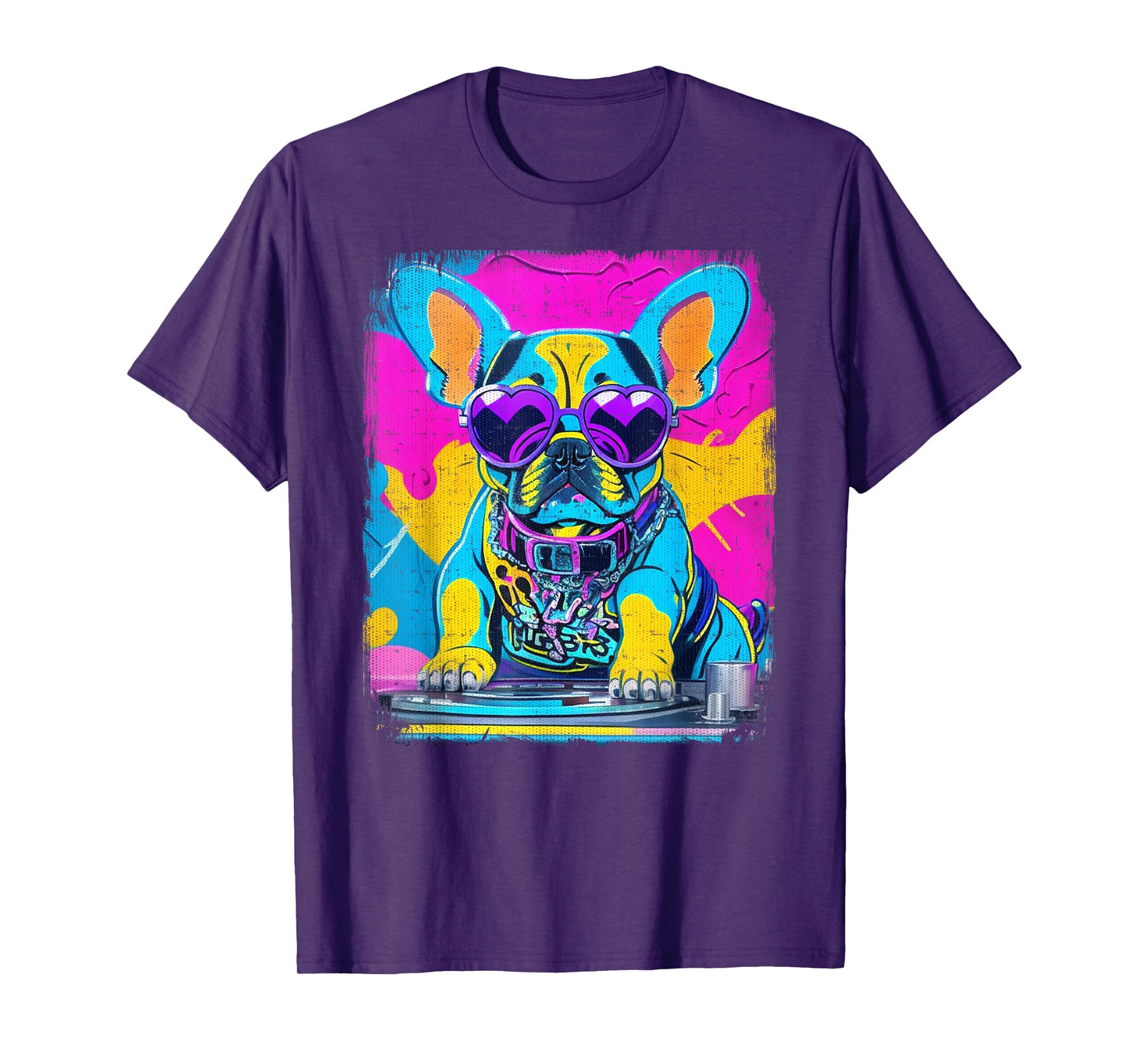 Airbrush Graffiti 90s DJ Analogue Turntable French Bulldog Men Women Girls Kids T-Shirt