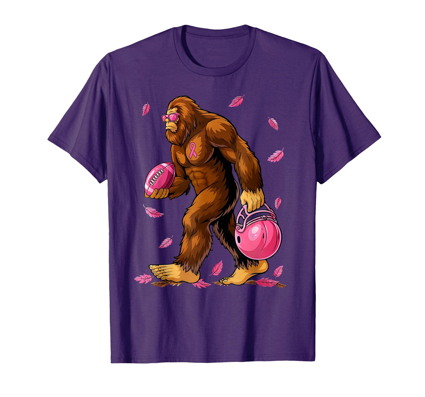 Bigfoot Football Pink Ribbon Breast Cancer Awareness T-Shirt