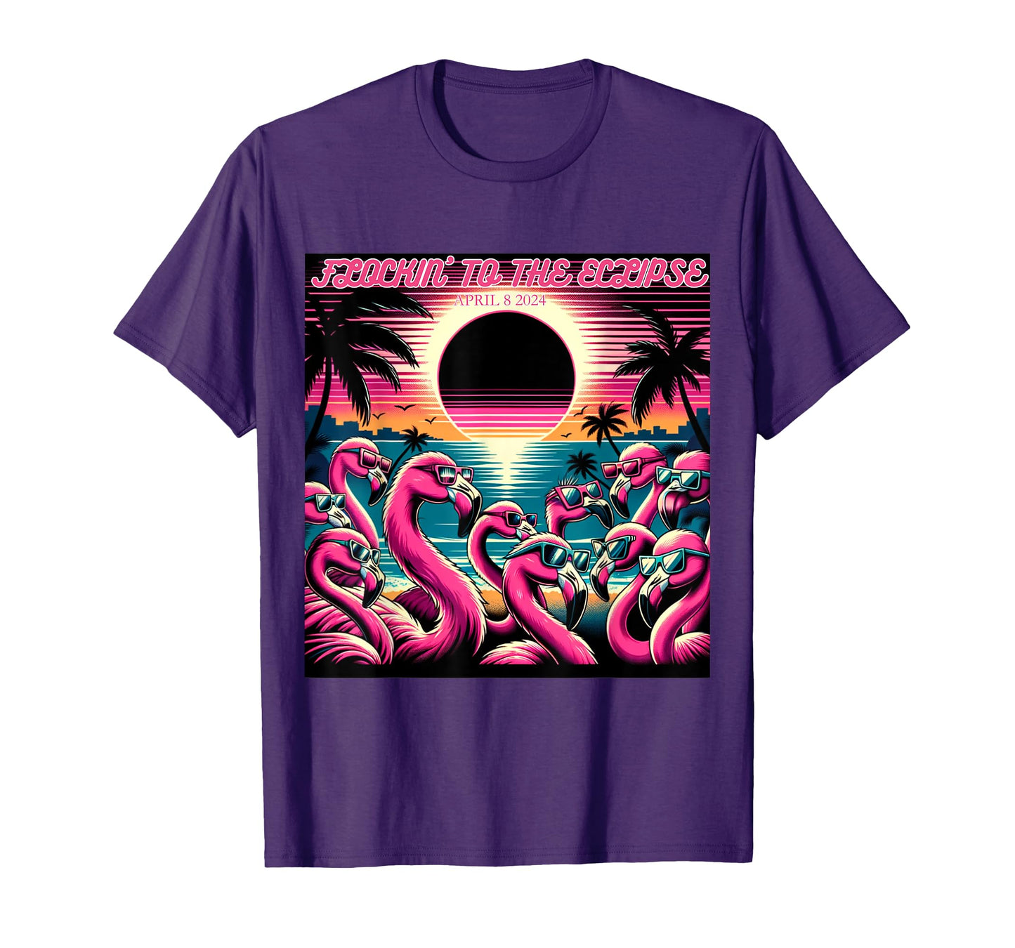 Solar Eclipse 2024 Retro Flamingos Flockin' To The Eclipse T-Shirt