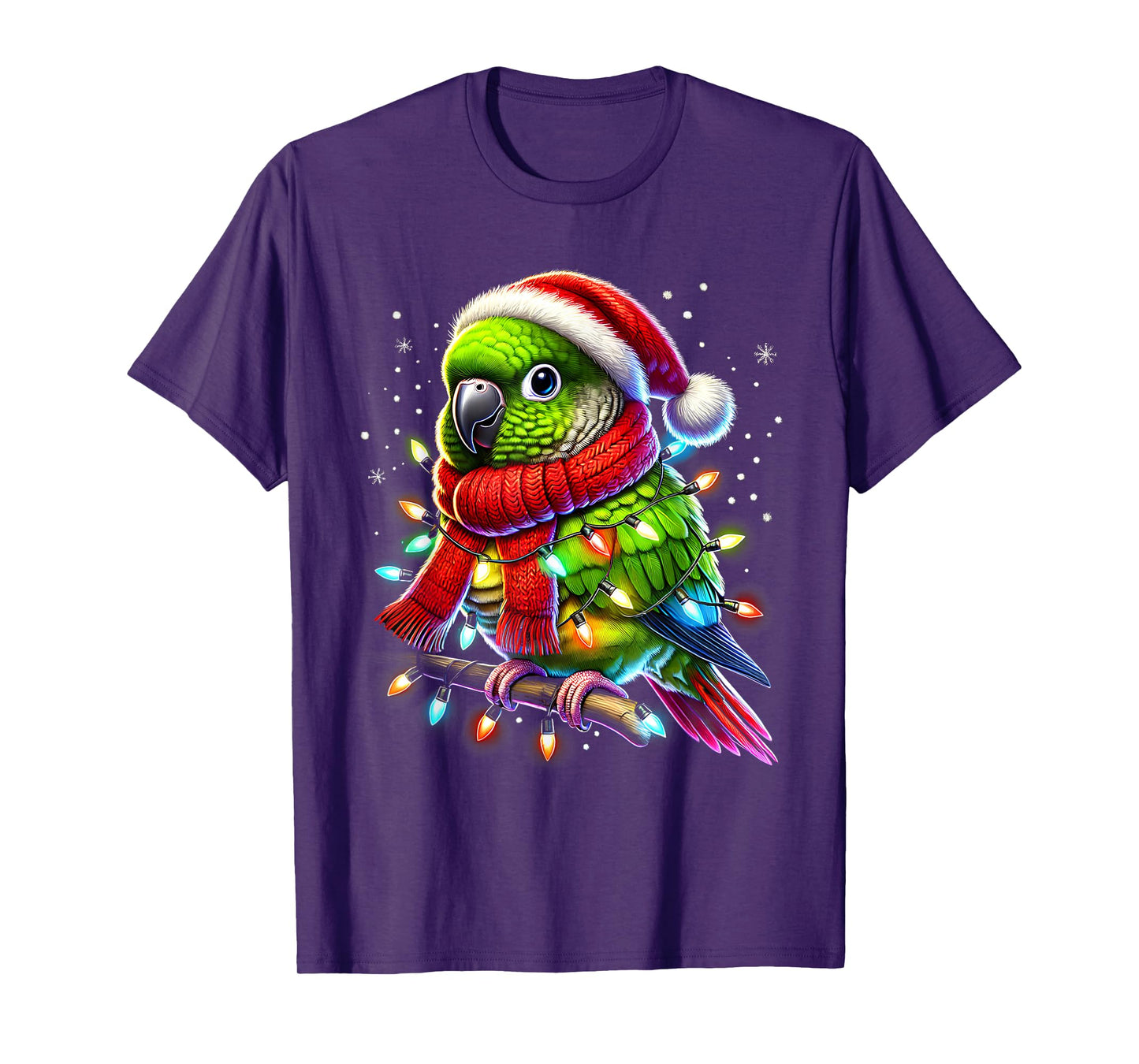 Green Cheek Conure Christmas Tree Lights Xmas Parrot Lover T-Shirt