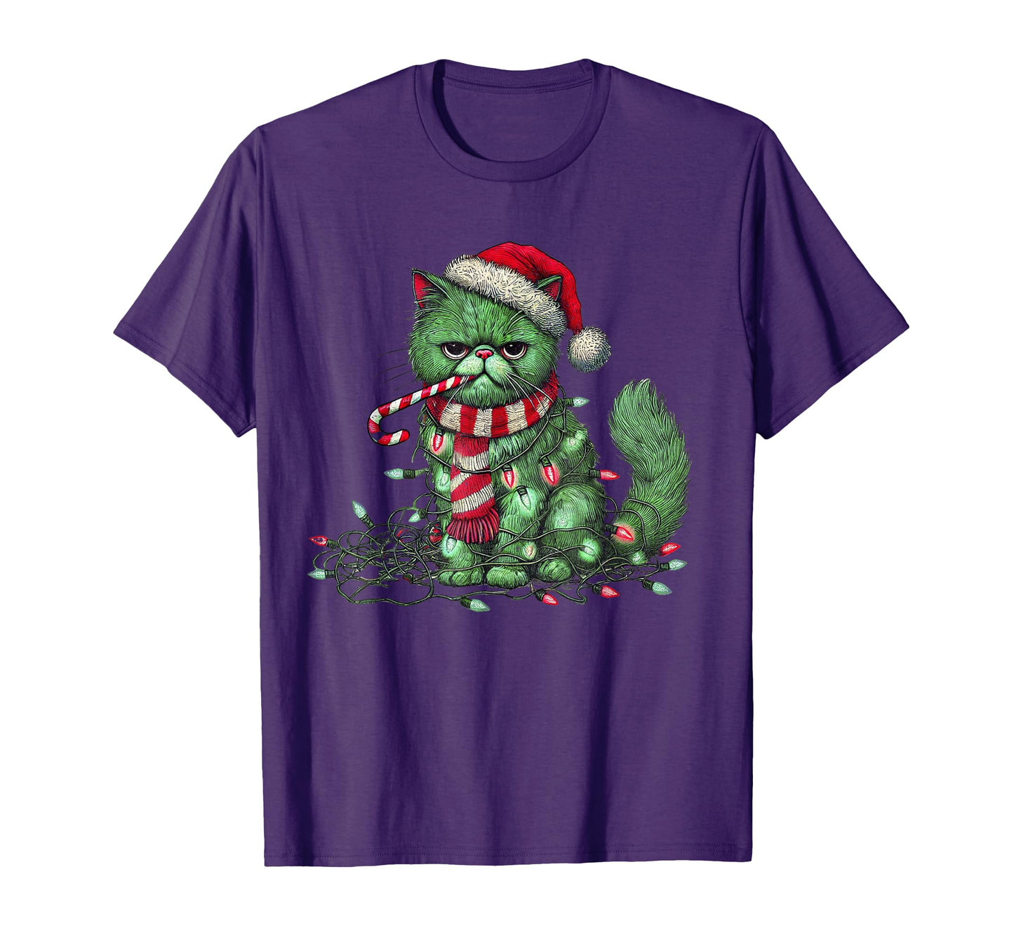 Christmas Cat with Santa Hat & Tree Lights Christmas cat T-Shirt
