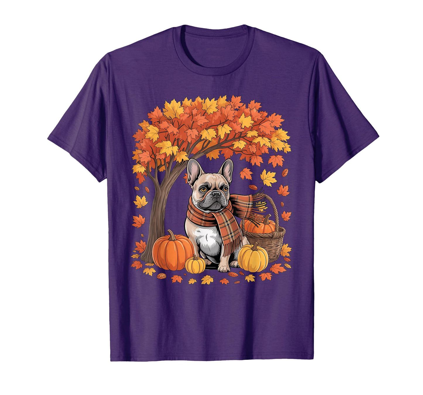 French Bulldog Fall Scarf Pumpkin Autumn Leaves Thanksgiving T-Shirt