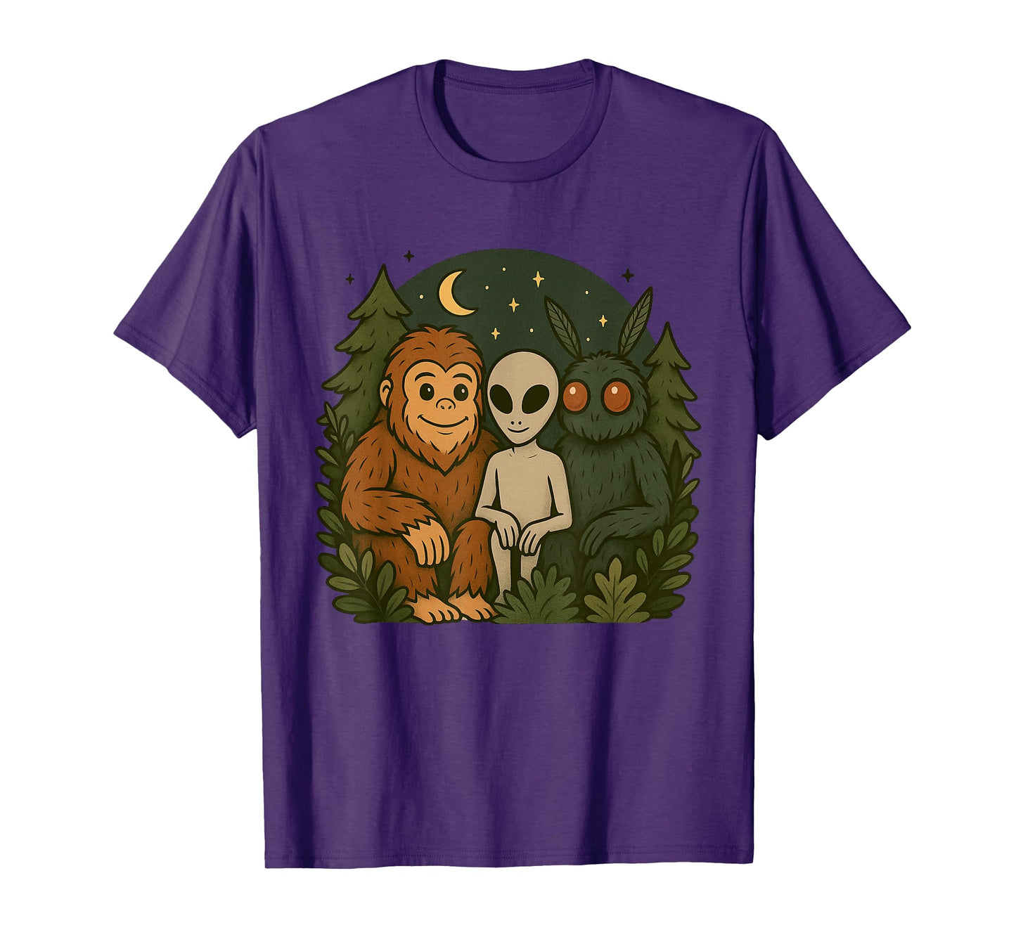 Whimsical Cute Mothman Bigfoot And Alien Funny Cryptid Art T-Shirt