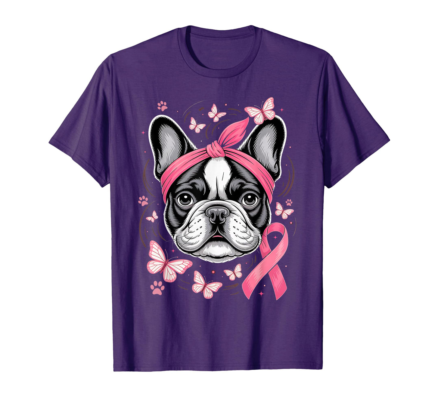 French Bulldog Breast Cancer Awareness Pink Ribbon October T-Shirt