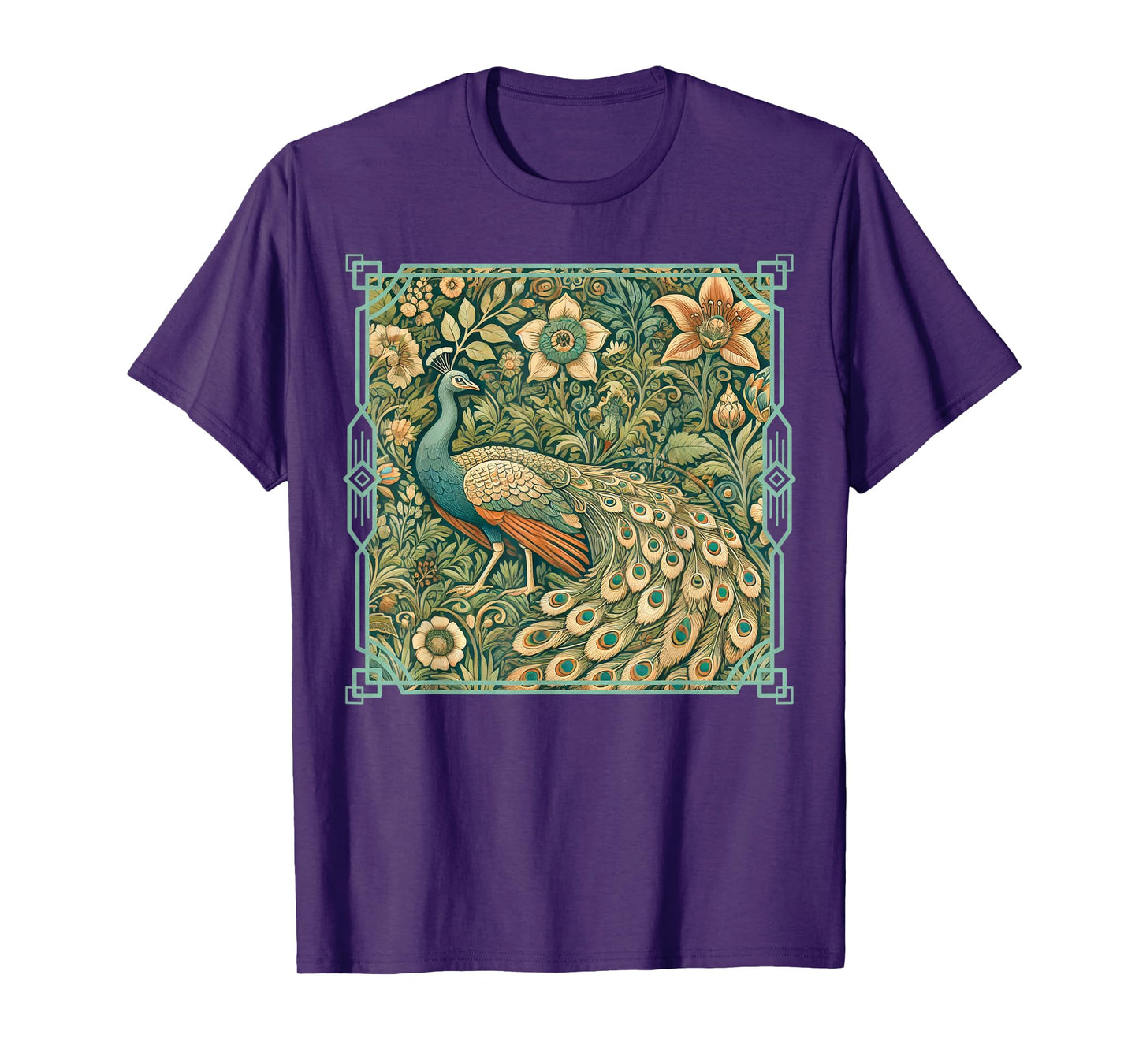 Art Nouveau Peacock in a Vintage Flower Garden T-Shirt