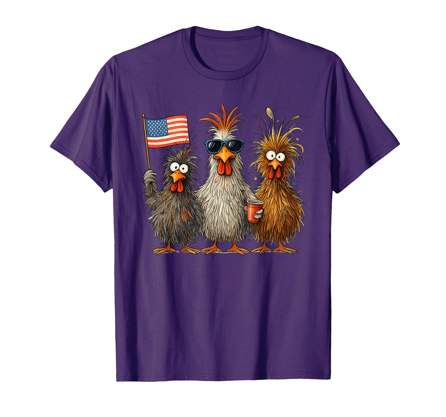 Funny Patriotic Chickens USA Flag 4th of July Chicken Lover T-Shirt