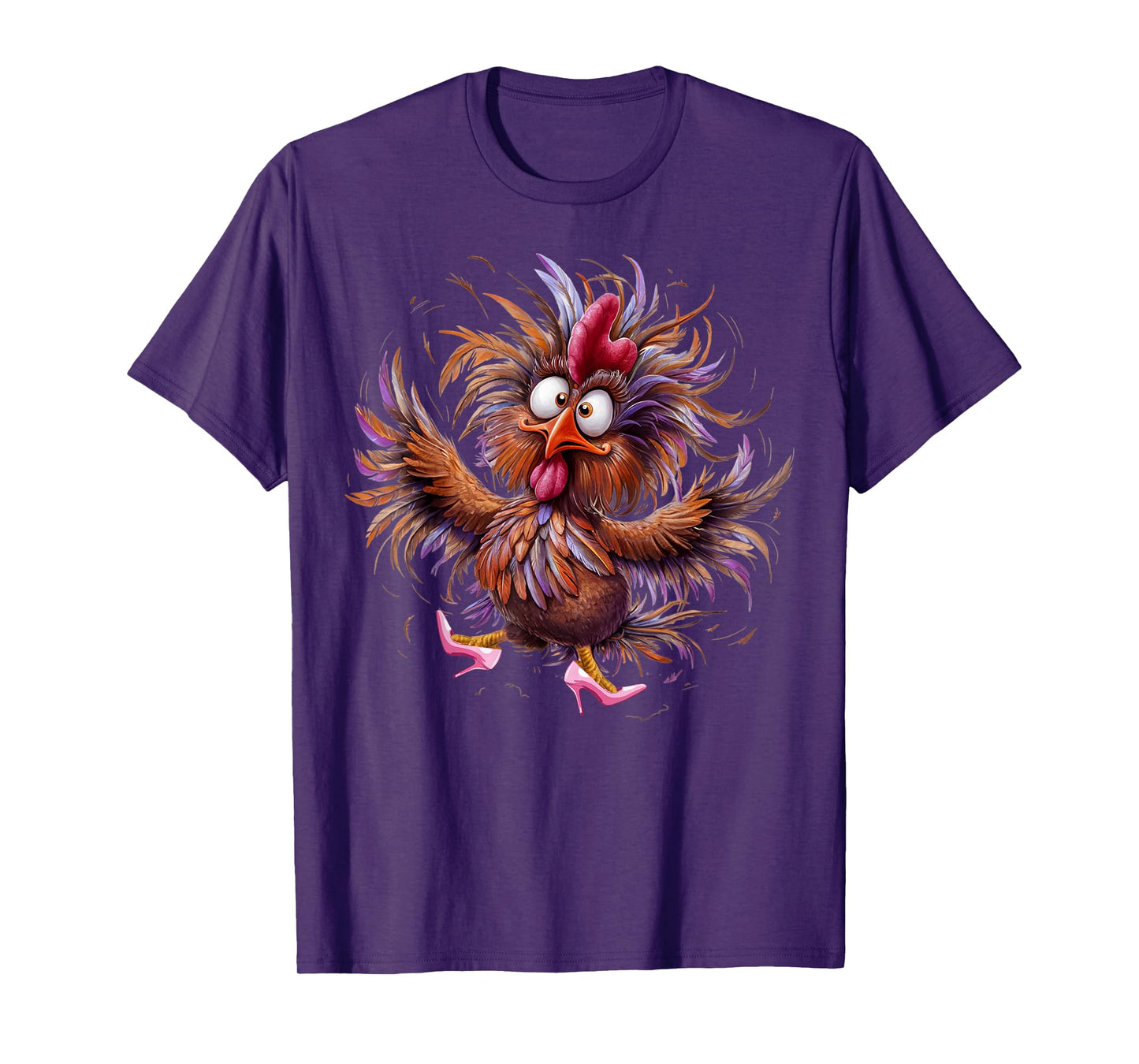 Crazy Chicken in Pink Heels Color T-Shirt