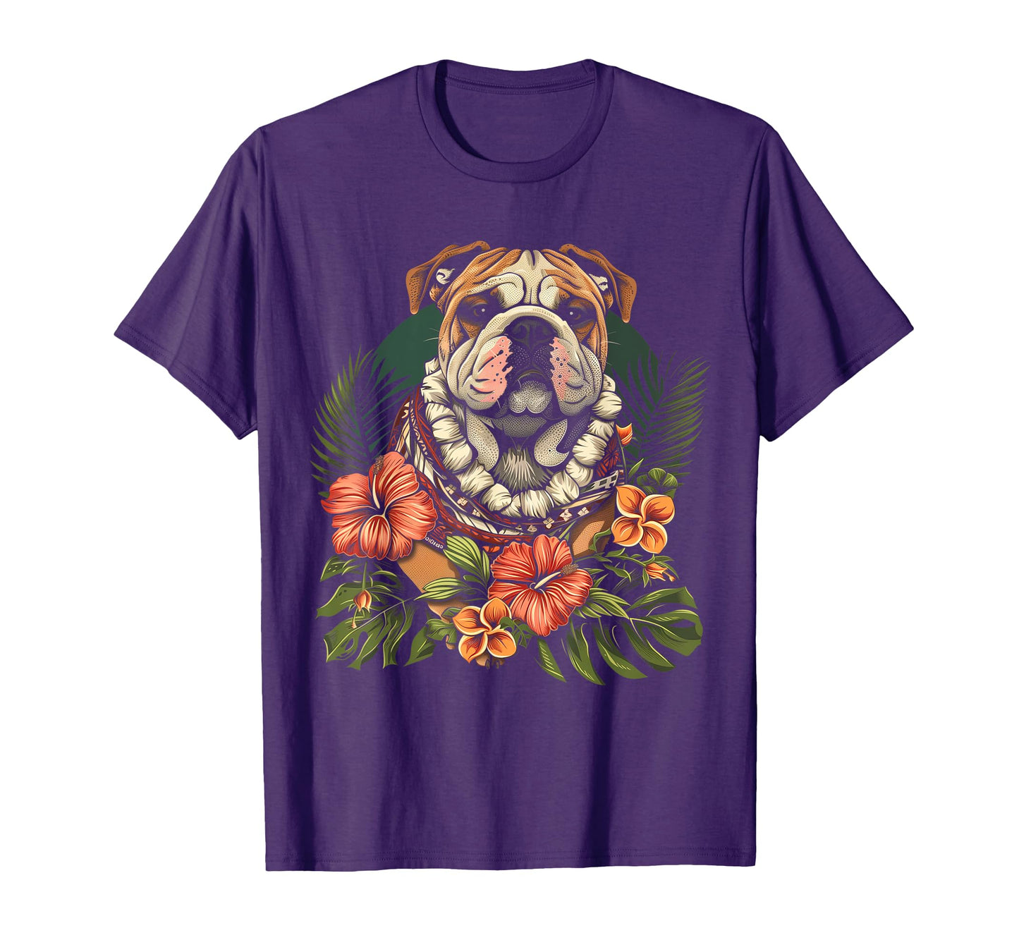 Bulldog Hawaiian Flowers Hibiscus Hula Hawaii Dog T-Shirt