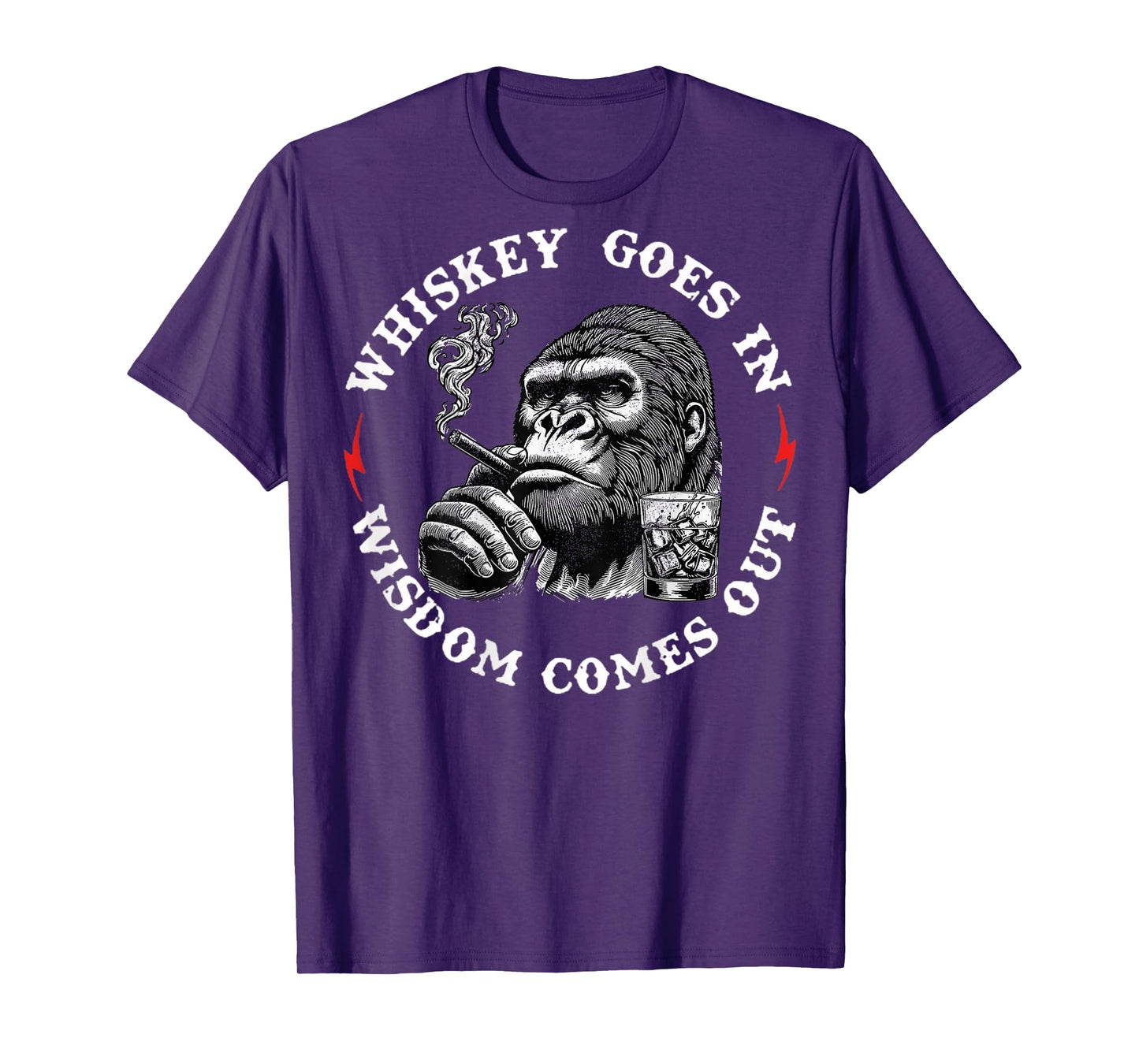 Whiskey Goes in Wisdom Comes Out Funny Monkey (On Back) T-Shirt
