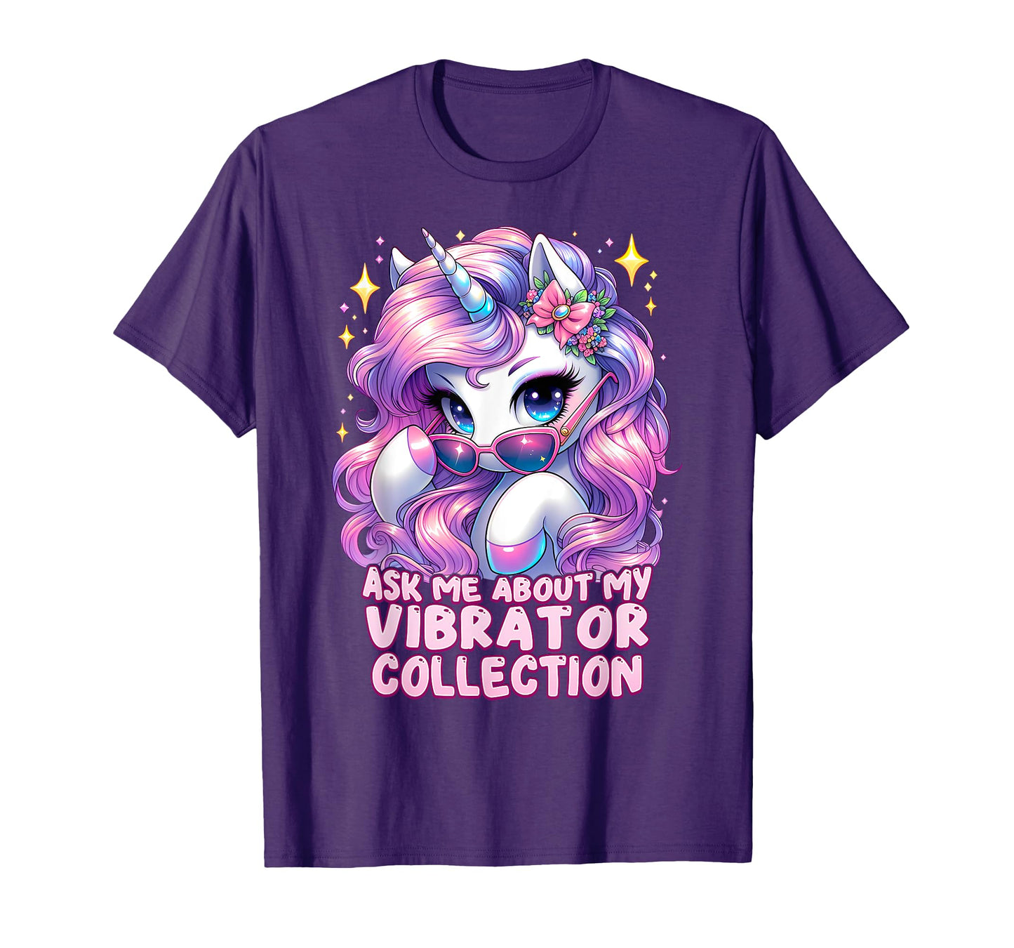 Ask Me About My Vibrator Collection Unhinged Unicorn Cringe T-Shirt