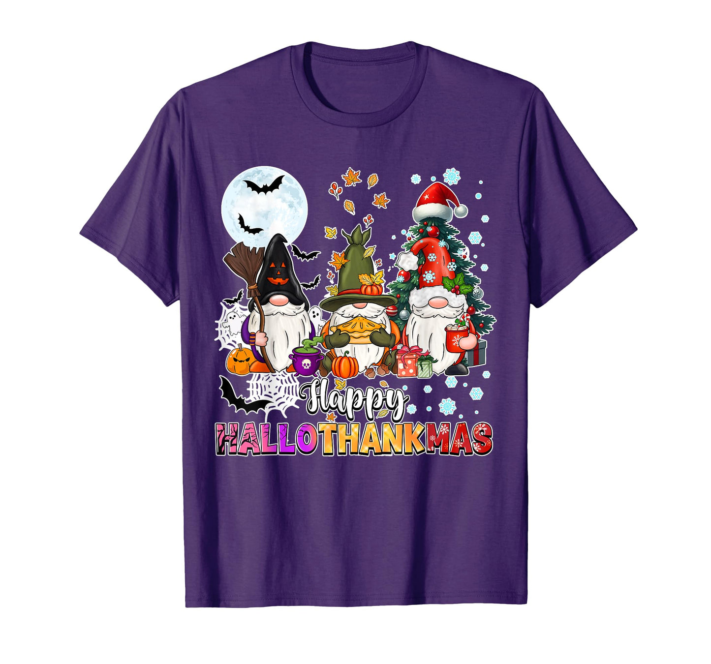 Happy Hallothanksmas Gnomes Lover Funny Halloween Xmas Thank T-Shirt