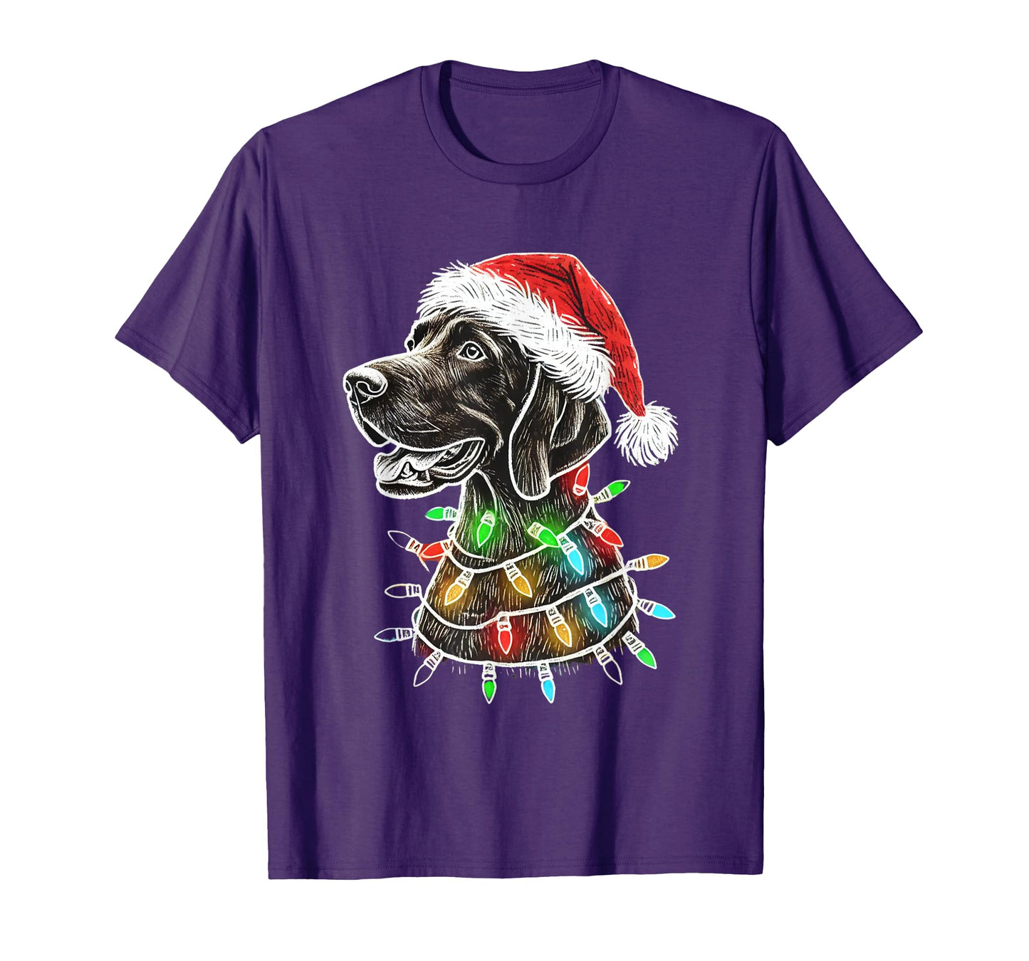 Santa Hat German Shorthaired Christmas Lights Dog's Mom Dad T-Shirt