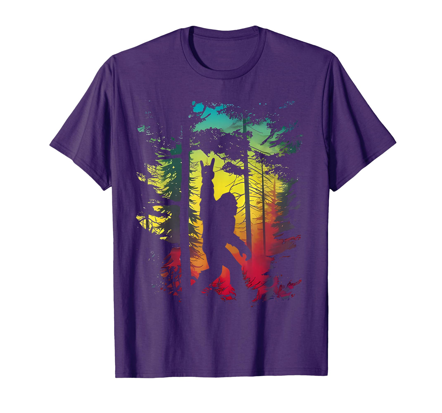 Rock On Bigfoot Sasquatch Loves Rock and Roll Mountain Trees T-Shirt