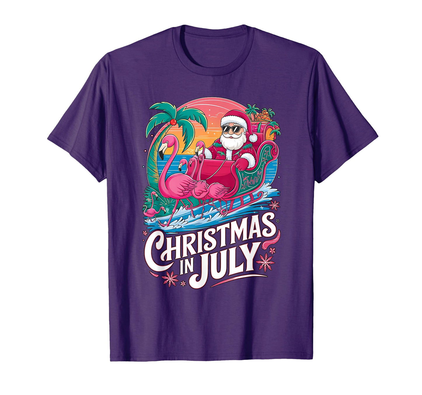 Christmas in July Santa Flamingo Float Summer Beach Vacation T-Shirt