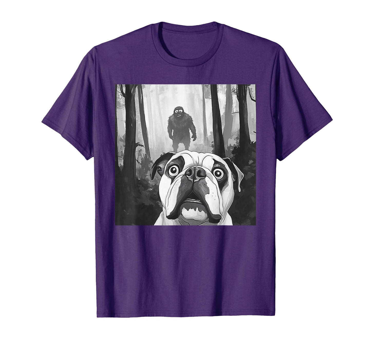 English Bulldog Selfie With Bigfoot Sasquatch Funny T-Shirt