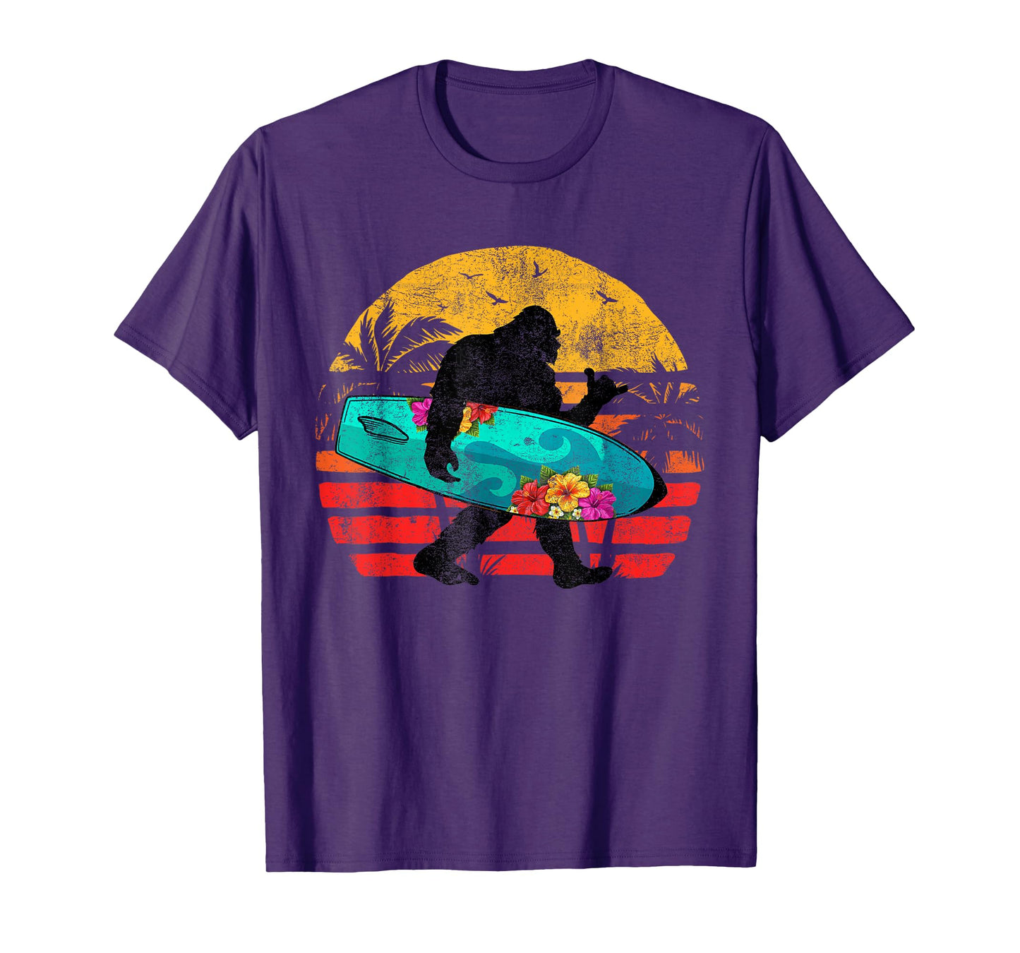 Funny Shaka Aloha Bigfoot Surfing Retro Hawaii Surfer Lover T-Shirt