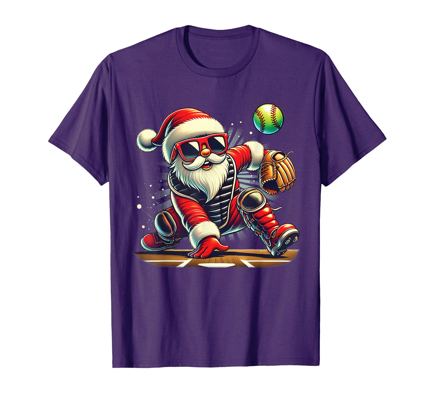 Santa Playing softball Catcher Girls kids funny Christmas T-Shirt
