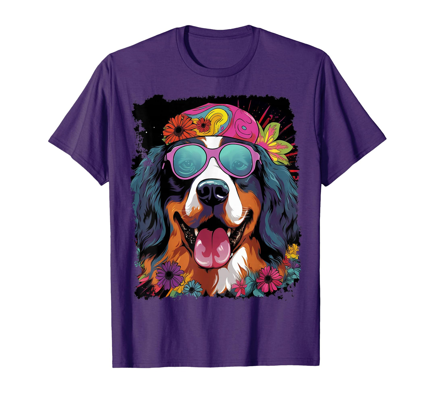 Pop Art Bernese Mountain Dog Flower Love Peace T-Shirt