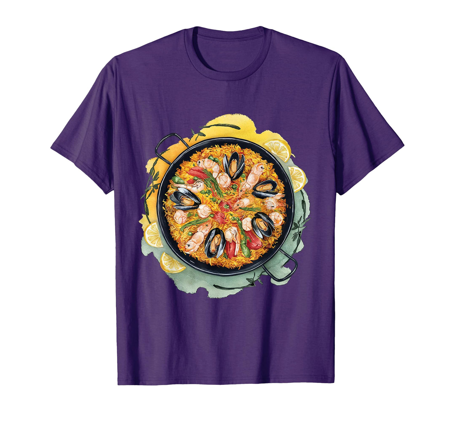 Watercolor Classic Paella saffron rice shrimp chicken pepper T-Shirt