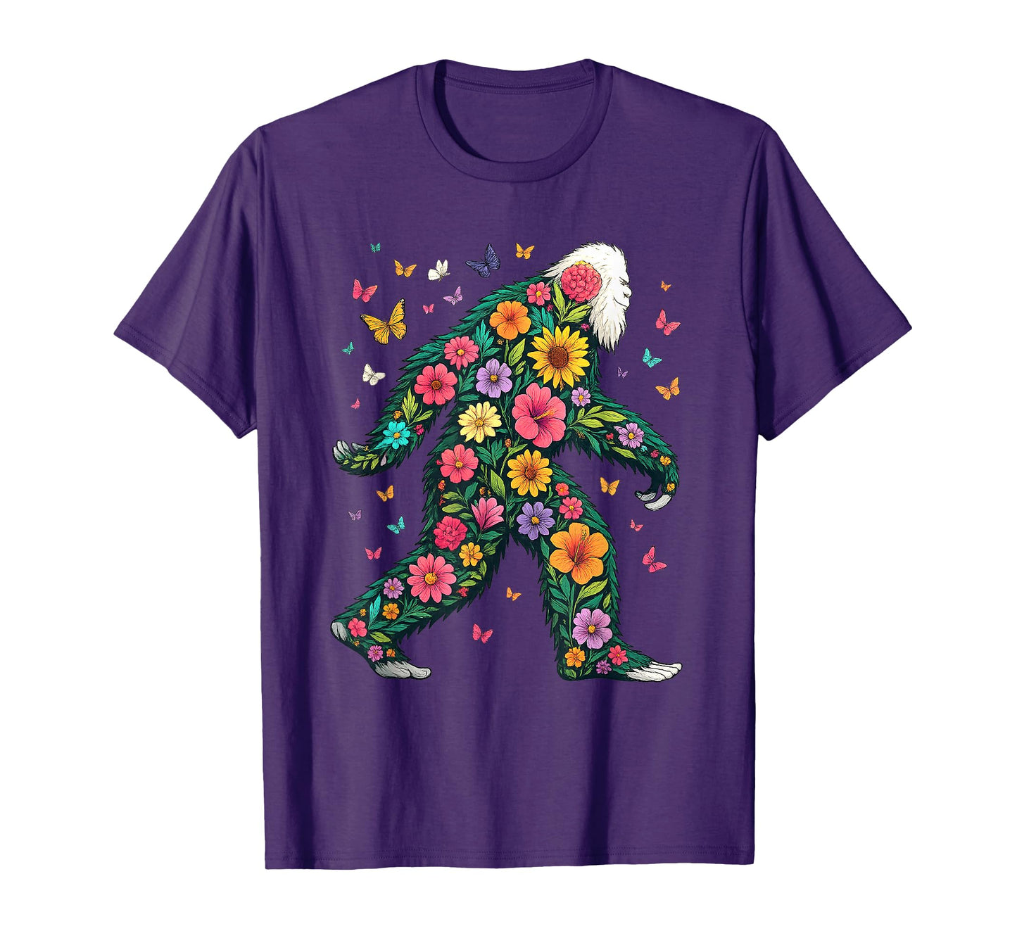 Floral Bigfoot Sasquatch Retro Colorful Flowers Gifts Funny T-Shirt