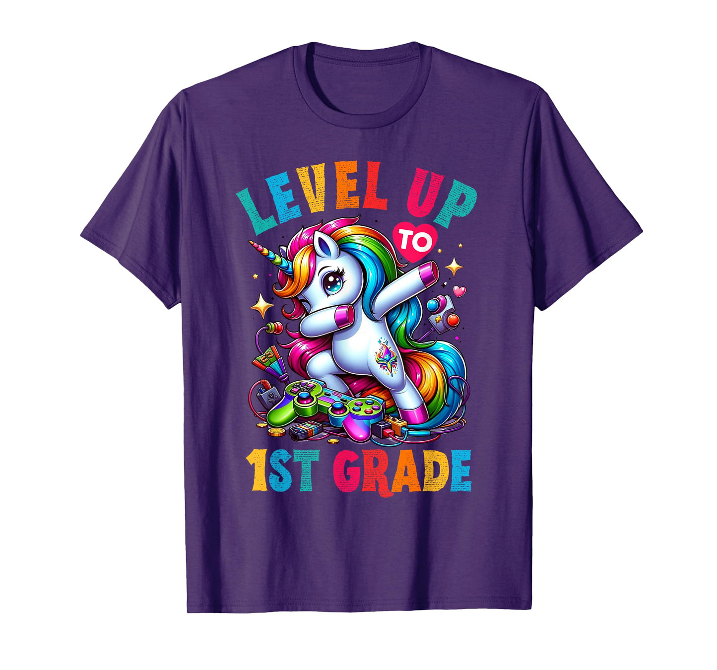 Unicorn video games back to School 1st grade Girls Level up T-Shirt