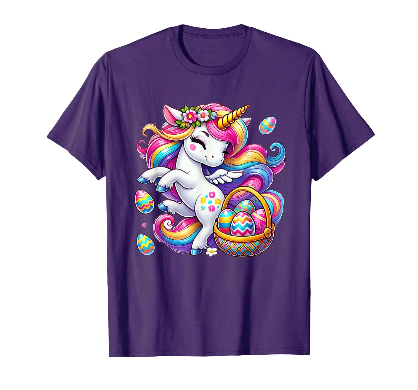 Easter Unicorn Shirt With Eggs Happy Easter Girls Kids Cute T-Shirt