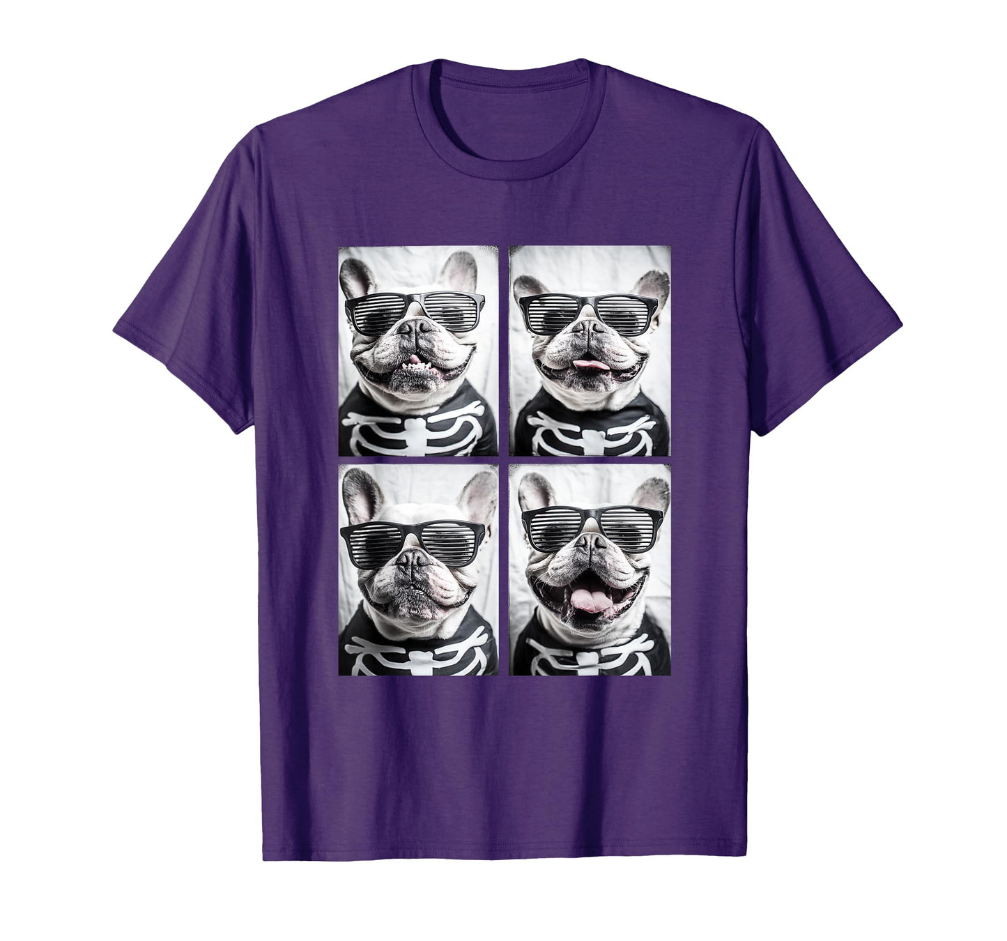 French Bulldogs with Sunglasses Halloween Skeleton Costume T-Shirt