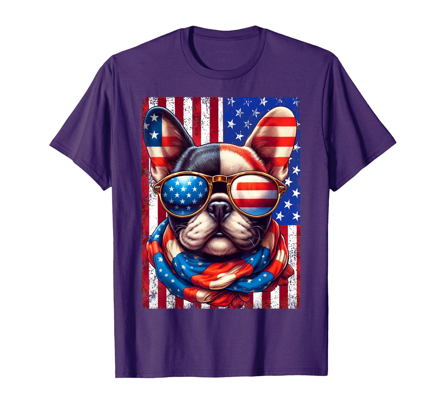 French Bulldog USA Flag Sunglasses 4th of July Patriotic Dog T-Shirt