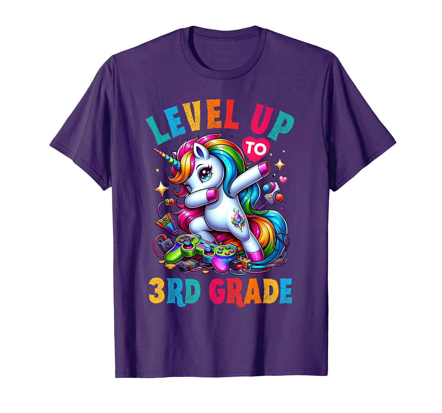 Unicorn video games back to School 3rd grade Girls Level up T-Shirt