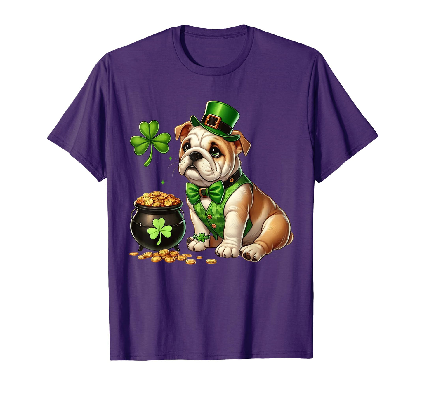 Bulldog Leprechaun St Patricks Day Shamrock Kids Cute Dog T-Shirt
