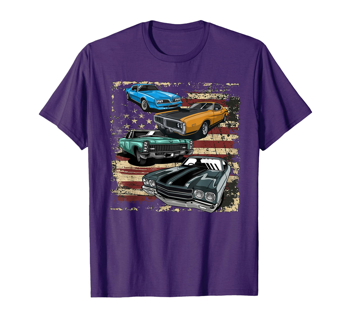 Classic Car American Muscle Cars USA Flag Vintage July 4th T-Shirt