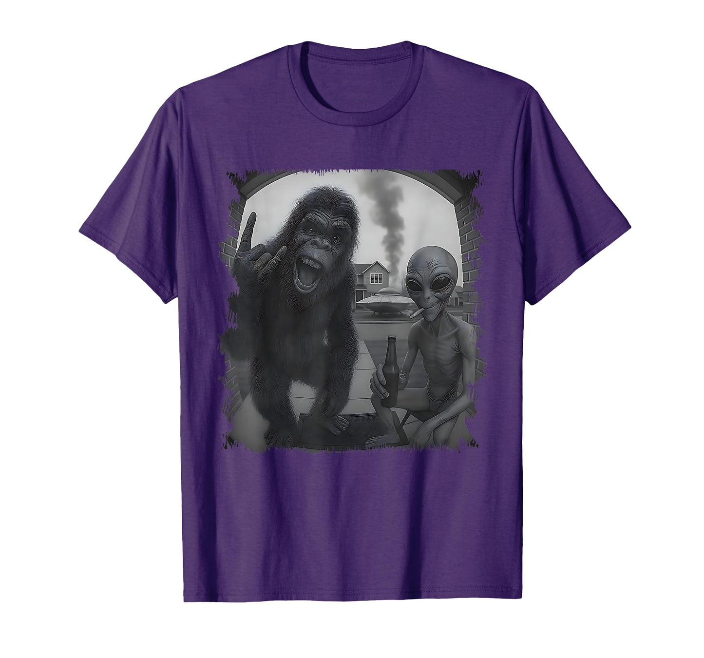 Funny Door Camera Men Women Sasquatch UFO Bigfoot And Alien T-Shirt