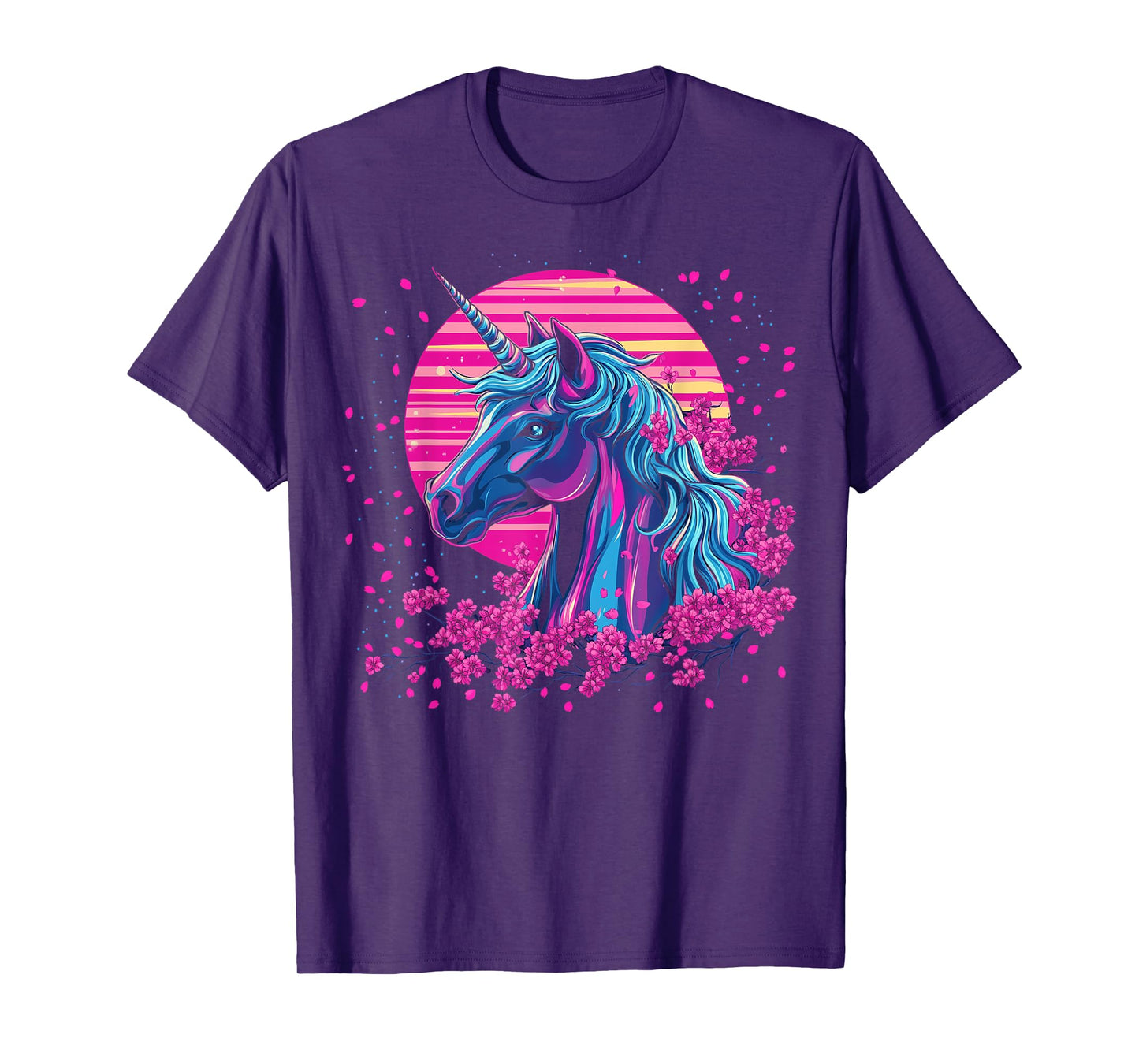 Vaporwave Unicorn Cherry Blossoms Retro Synthwave Aesthetic T-Shirt